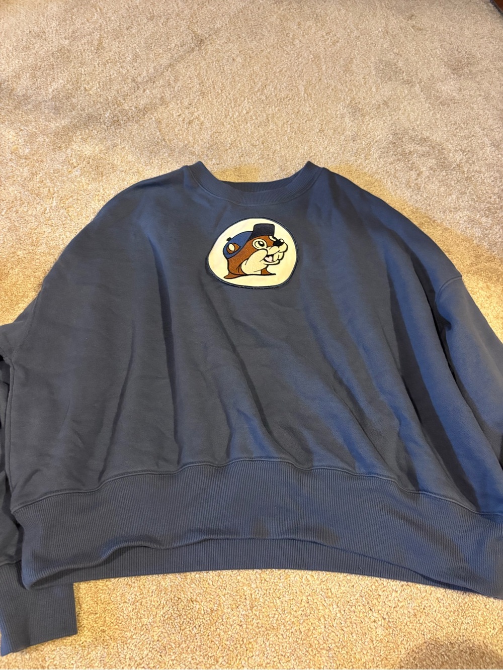 Blue Women's Crewneck Sweatshirt with Cartoon Patch